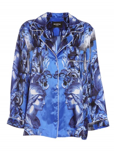 Balestra Silk long sleeve shirt with blue bottom print